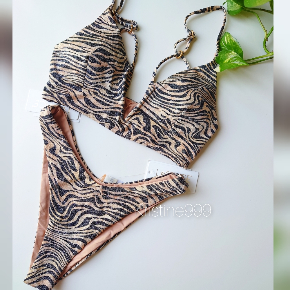 L*Space Siren Top Cabana Bottom Shimmer Bikini SET NWT